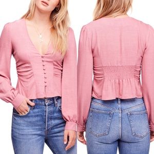 Free People Maise Shirred Detail Top In Rose Size Small